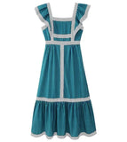 Women's Clothing Explosion Square Collared Color Splicing Dress Fashion Thin