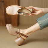 Pine Cake Thick Sole Hollow Sandals Women 2025 Summer New Thick Heel Round Head Buckle Back Empty Roman Women