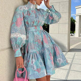Spot 2025 Spring And Autumn New Female Fashion Temperament High Collar Large Pendulum Print Shirt