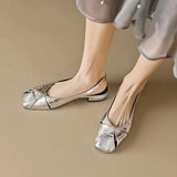 New Spring And Summer Soft Leather Sandals Women Wear Flat Shoes With Square Gold Silver