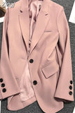 Women Modis Casual Coat Loose Office Elegant Ladies Korean Style Woman Blazers Solid Color Pink Lady Coats 2023