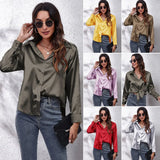 Shirt Women's Denswear Simulation Silk Long-Sleeved Shirt New Women's
