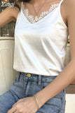 Summer Satin Crop Top Women Camis Roupas Silk Off White Lace Tops Female Camisole Black Halter T-shirts Basic Woman