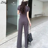 Women Crop T-shirts Short Sleeve Letter Wide Leg Pants Fashion Chic Ulzzang Summer Thin Streetwear Harajuku Girls