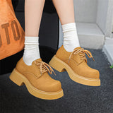 Zingj Sole Single Shoes Men Spring And Autumn Round Head Tie With Heel Cake Men's Shoes Work Black Small Leather Shoes