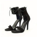 Type Ankle Wrist Tie Woman 2025 Summer New Large-Size Fine Heel Black Cool Ultra-High Heel