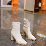 High-Heeling Short-Skinned Women In The Autumn And Winter Of 2025 New British Square Head Rough And Martin Boots After Zipper Thin Fashion