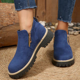 New Large-Size Double Zipper Thick-Bottomed Martin Boots Women's Short-Head Velvet Rough And Bare