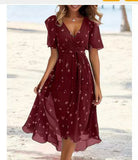 Summer New Loose Leisure Shuya V Collar Crumped New Hot Print