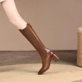 And High-Heeling Women's Autumn And Winter New With Women's Boots After Zipper But Knee Boots Square Head Solid Color Knight