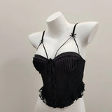 Retro Lace Splicing Sling Vest Woman 2025 New With Chest Pad Irregular Inside The