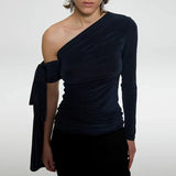 Temperament Wind 2025 New French Niche Collar Asymmetrical Long-Sleeved Splicing With Women's