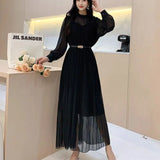 2025 New Sweet Bow Heavy Industry Waist Display Thin Folding Solid Color Chiffon Long Sleeve