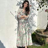 Summer Holiday Style Goddess Fan New Pure Flowery Snowy Sexy V-Neck Cross-Tie