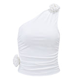 Zingj 2023 New Sexy Hot Girl Inclined Shoulder Pleated Draw Rope Closed Waist Slim