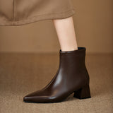 Zi Yan French Soft Leather Temperament Short Boots Female 2025 Autumn And Winter New Thick Heel Naked Boots Square Head High Heel Thin