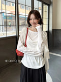 Xixi 13 Line 2025 Autumn White Standard Temperament Swing To Play The Bottom Of The Silk Long-Sleeved T-Shirt