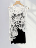 Zingj Lace Blck Heavy Embroidery Irregular Design Sense European Knit Hollow Sleeveless Jacket In The