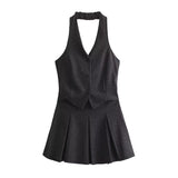 New Wrinkles Effect Solid Color Fan Flute Skirt Skirt
