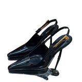 Women 2025 Summer New Hollow Black Pointed Temperament Small Gold And Patent Leather Skin Thin Heel