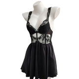 New French Romantic Lace Lairvoyal Night Coat Sexy Ice Ribbon Breast Pad Sling Short Skirt