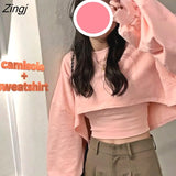 Sets Women Harajuku Lovely College Girls Crop Top Camisole Basic Simple Loose Ulzzang Workout Teens 2 Piece Outfits