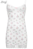 Y2K Sweet Lace Trim White Bodycon Summer Dresses for Women Korean Fashion Strap Floral Sundress Bow Skinny