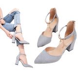 Baotou Thick Heel High Heel Women's Sandals Pointed Women's Shoes Summer Hollow Shoes Pearl Beads 2025 Spring And