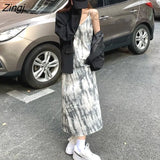 Dress Womens Summer Sexy Ulzzang Chic Soft Streetwear Tie Dye Fashion New Simple Ladies Vintage Ankle-length