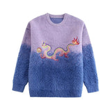 New Spring Design Texture Splicing Embroidery Loose Sweater