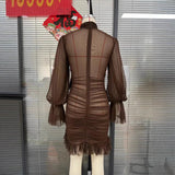 And Generous Dress Women's Summer 2025 New V Tie With Long Sleeves To Close The Waist Shirt Skirt Chiffon Short