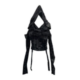 Shooting Doomsday Wasteland Wind To Make Old Worn Hooded Long-Sleeved T-Shirt Short High-Waisted Umbilly Top
