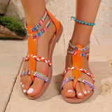 Sandals Women 2025 Spring And Summer New Round Head Flat With Bohemian National