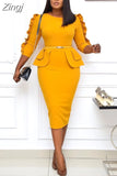 Big Size Spring Autumn Women Elegant Office Midi Dresses Ladies Bodycon O-Neck Female Fashion Sexy Work Pencil