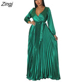 Party Elegant Women Long Sleeve Maxi Dress Fashion Solid Color Bodycon Party Dress Sexy V Neck Long