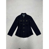 Water-Washed Denim Shirt Coat Split Design Design Display Waist Line Long-Sleeved Casual Women's