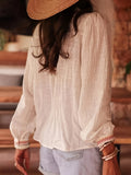 Ethnic Embroidered Long-Sleeved Holiday Shirt Lantern Sleeve New Women's Top Women's Spring