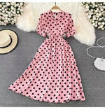 Summer French Retro Skinny Bubble Short-Sleeved V-Neck A-Shaped Dress Elegant Temperament Long