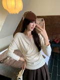 Xixi 2025 Autumn White Label New Temperament Lace V Word Collar Shirt Lady Set Top Dress Woman
