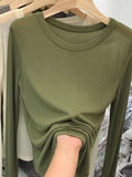 Zingj Round Neck Long-Sleeved T-Shirt Sunscreen Women's Spring 2024 New Korean Version Slim Solid Bottom Top