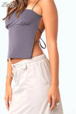2023 Women Y2K Backless Tank Crop Tops Retro Sexy Tie Up Sleeveless Spaghetti Strap Camis Summer Mini Vest