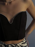 Diamonds Patchwork Women Tube Crop Top Corsets Tank Sexy Streetwear Party Strapless Off Shoulder Vest 2023 Summer