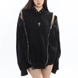 Zingj Zip Hoodie Female Fall High Street Metallic Matching Jacket Niche Hollowed-Out Design Hoodie