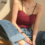 Women Spaghetti Strap Adjusted Knitting Sexy Slender Crop Top Solid Color Korean Style Camisoles Fashion Chic Stylish