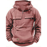 And Autumn New Men's Hooded Solid Color Sweater Youth Sports Multi-Pocket