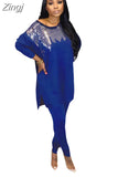 Winter Women Sets Full Sleeve Sequined Top + Pants Suits Two Piece Set Casual Tracksuits Loose Fitness Streetwear