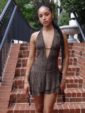 Wasteland Terrefty Hanging Neck Irregular Strapped Ribbon Dress Hottie Deep V-Leader Old Short