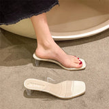 Summer Net Red With Transparent High-Heeled Sandals Women's Fashion Crystal Coarse And Sexy Cool Slippers Women