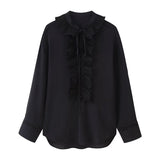 Women's Summer Folding V-Neck Folding Collar Trim With Chiffon Long-Sleeved Shirt Skirt