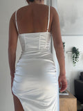 Midi Bodycon Dress white Women sexy Evening Party Dress 2023 New Arrivals Spaghetti Strap Club Night Dress High